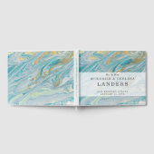 Turquoise & Gouden Marmeren Swirl Agaat Geode Brui Gastenboek (Volledig)