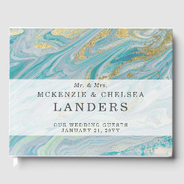 Turquoise & Gouden Marmeren Swirl Agaat Geode Brui Gastenboek