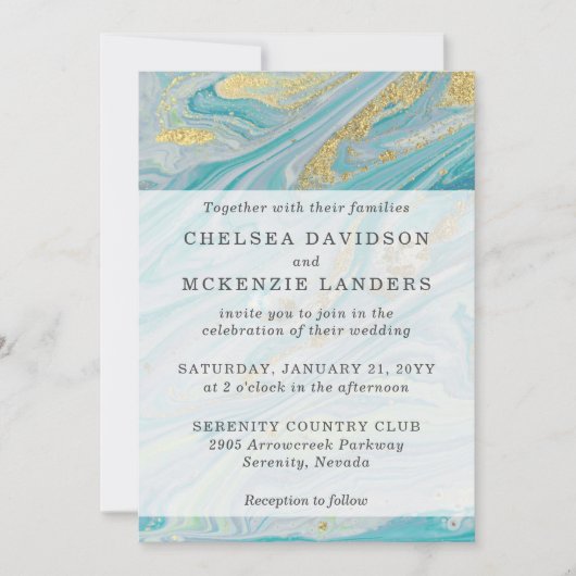 Turquoise & Gouden Marmeren Swirl Agaat Geode Brui Kaart (Voorkant)