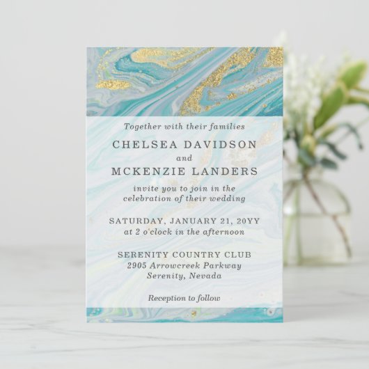 Turquoise & Gouden Marmeren Swirl Agaat Geode Brui Kaart (Staand voorkant)