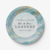 Turquoise & Gouden Marmeren Swirl Agaat Geode Brui Papieren Bordje (Voorkant)