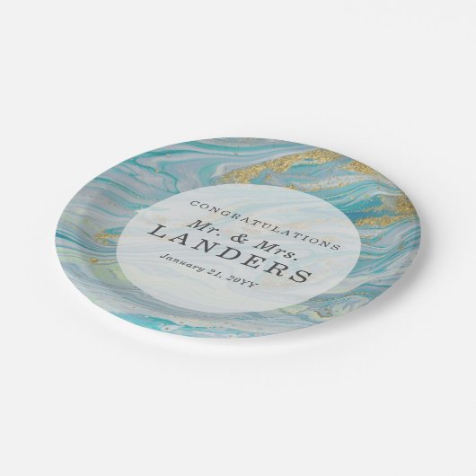 Turquoise & Gouden Marmeren Swirl Agaat Geode Brui Papieren Bordje (Gekanteld)