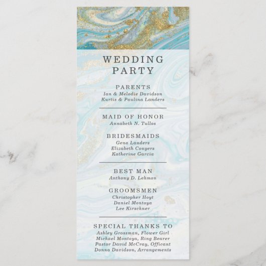 Turquoise & Gouden Marmeren Swirl Agaat Geode Brui Programmakaart (Achterkant)
