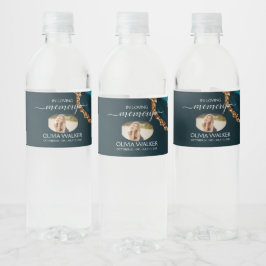 Turquoise & Gouden Memorial Waterfles Etiket