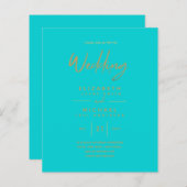 Turquoise Gouden Moderne Eenvoudige Trouw Uitnodig (Voorkant / Achterkant)