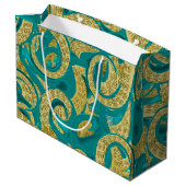 Turquoise Gouden Octopus Cadeautas (Achterkant Gekanteld)