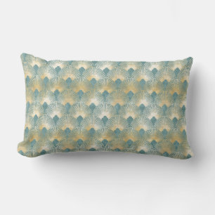 Turquoise gouden patroon, waaier veer patroon, Art Kussen