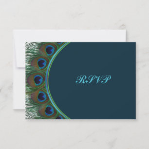 Turquoise, Gouden Pauwenveren RSVP Kaart