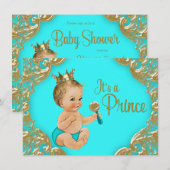 Turquoise Gouden Prins Baby Shower Kaart (Voorkant / Achterkant)