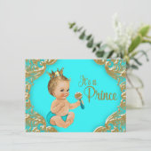 Turquoise Gouden Prins Baby Shower Kaart (Staand voorkant)