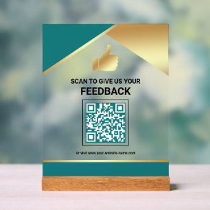 Turquoise Gouden QR-code Klantfeedback Beoordeling Acryl Bord