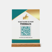 Turquoise Gouden QR-code Klantfeedback Beoordeling Acryl Bord (Voorkant)