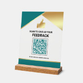 Turquoise Gouden QR-code Klantfeedback Beoordeling Acryl Bord (Hoek)