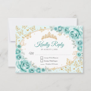 Turquoise Gouden Quinceanera Antwoord