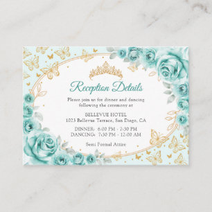 Turquoise Gouden Quinceanera Ontvangst Details Informatiekaartje