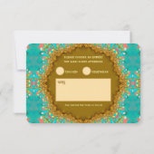 turquoise gouden satijnkant RSVP kaartje (Achterkant)