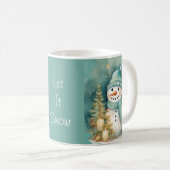 Turquoise & Gouden Sneeuwman met Kerstboom Koffiemok (Voorkant rechts)