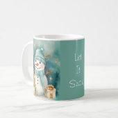 Turquoise & Gouden Sneeuwman met Kerstboom Koffiemok (Voorkant links)