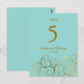 Turquoise & gouden spiralen Trouwtafel nummer Briefkaart (Voorkant / Achterkant)