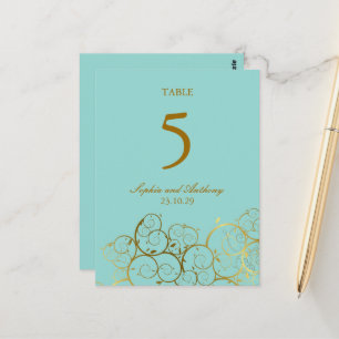 Turquoise & gouden spiralen Trouwtafel nummer Briefkaart