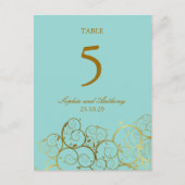 Turquoise & gouden spiralen Trouwtafel nummer Briefkaart (Voorkant)
