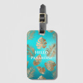 Turquoise gouden tropische bladeren bagagelabel (Voorkant (verticaal))