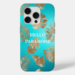 Turquoise gouden tropische bladeren iPhone 15 pro case