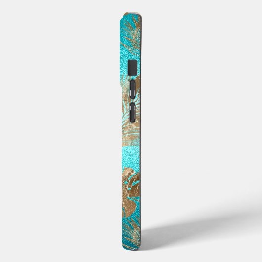 Turquoise gouden tropische bladeren Case-Mate iPhone case (Achterkant / Links)