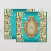 Turquoise gouden trouw verjaardag verloving kaart (Voorkant / Achterkant)