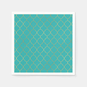 Turquoise & Gouden Vierbladpatroon Feestje Servet