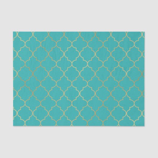 Turquoise & Gouden Vierlobbig Patroon Feest Tissuepapier (Voorkant)