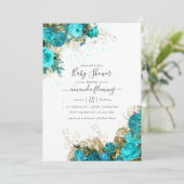Turquoise & Gouden Vintage Shabby Florale Baby Sho Kaart (Staand voorkant)