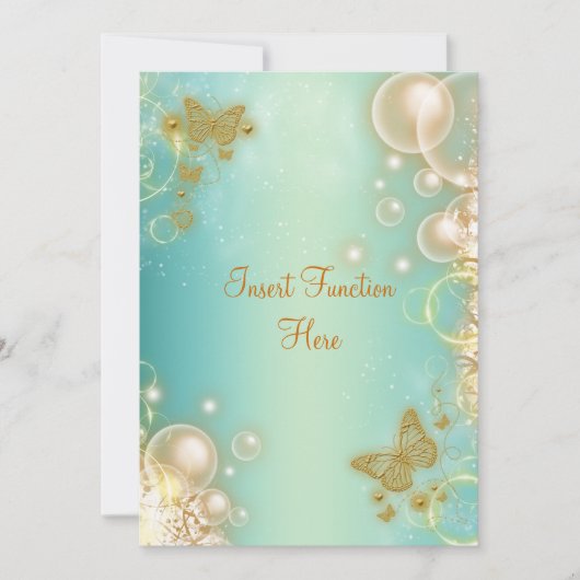 Turquoise gouden vlinder trouw verloving kaart (Voorkant)