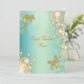 Turquoise gouden vlinder trouw verloving kaart (Staand voorkant)