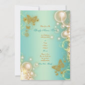 Turquoise gouden vlinder trouw verloving kaart (Achterkant)