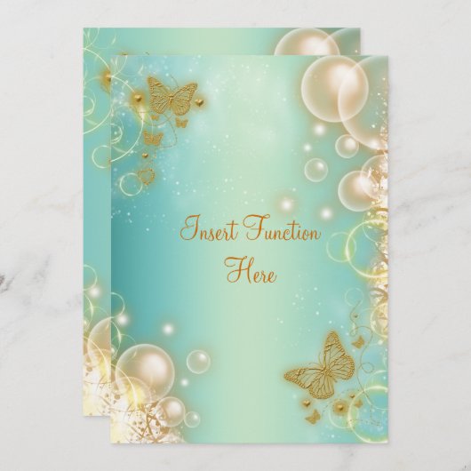Turquoise gouden vlinder trouw verloving kaart (Voorkant / Achterkant)