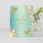 Turquoise gouden vlinder trouw verlovingsring kaart (Staand voorkant)