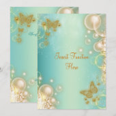 Turquoise gouden vlinder trouw verlovingsring kaart (Voorkant / Achterkant)