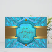 Turquoise Gouden Vrouw 50e Verjaardagsfeestje Kaart (Staand voorkant)