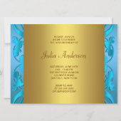 Turquoise Gouden Vrouw 50e Verjaardagsfeestje Kaart (Achterkant)