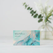 Turquoise Gouden Waterverf | QR Code Visitekaartje (Staand voorkant)