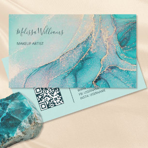 Turquoise Gouden Waterverf   QR Code Visitekaartje