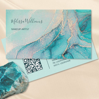 Turquoise Gouden Waterverf | QR Code Visitekaartje