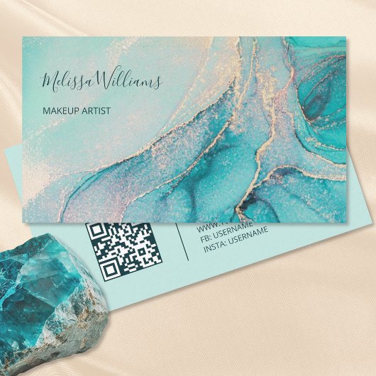 Turquoise Gouden Waterverf | QR Code Visitekaartje