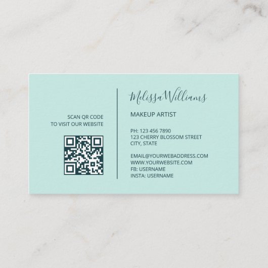 turquoise gouden Waterverf | QR-code-Visitekaartje Visitekaartje (Achterkant)