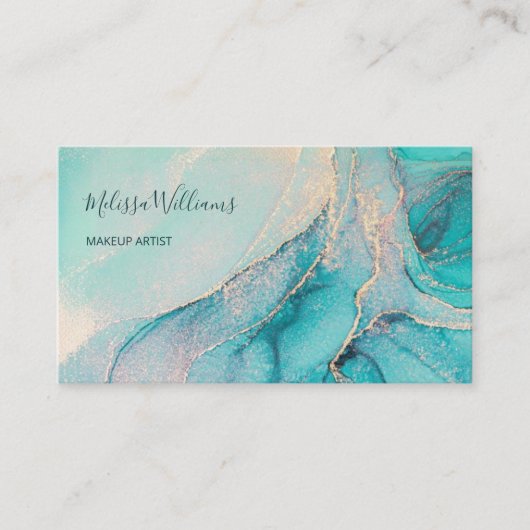 turquoise gouden Waterverf | QR-code-Visitekaartje Visitekaartje (Voorkant)