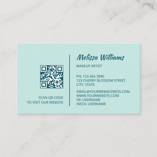 turquoise gouden Waterverf | QR-code-Visitekaartje Visitekaartje (Achterkant)