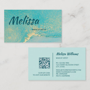 turquoise gouden Waterverf   QR-code-Visitekaartje Visitekaartje