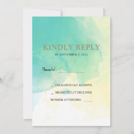 Turquoise gouden waterverf RSVP foto trouwkaart Kaart