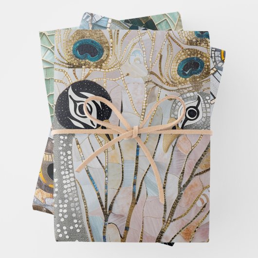 Turquoise Gouden Witte Peacocks Inpakpapier Vel (In situ)